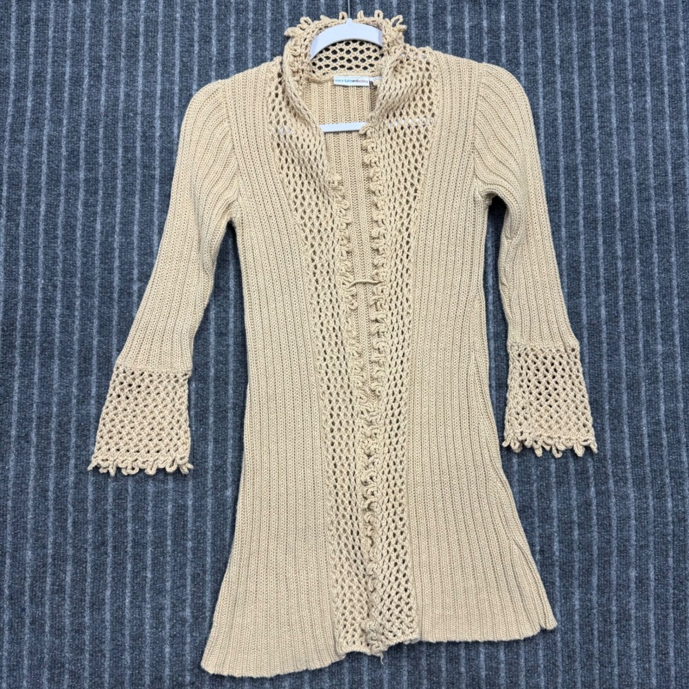 Mary-Kate and Ashley Girls Cardigan Size M 7/8 Tan Crochet Boho Long Sweater